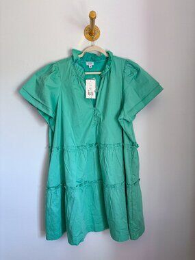 Crown & Ivy Aqua Tiered Dress🩵 | Ruffle Neck Button Front Mini (2XL)